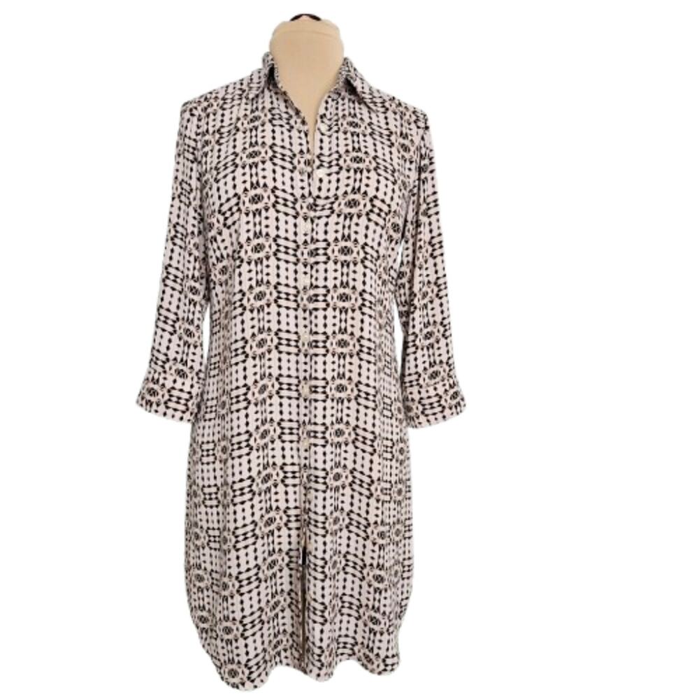 Cabi Shirt Dress Womens Medium Button Front Midi Lightweight Corpcore Career Geo